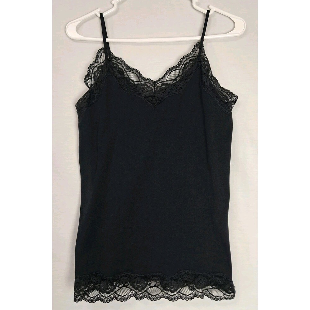 Energie Womens Junior Large Black Tank Top Cami Stretch Lace Trim Spandex